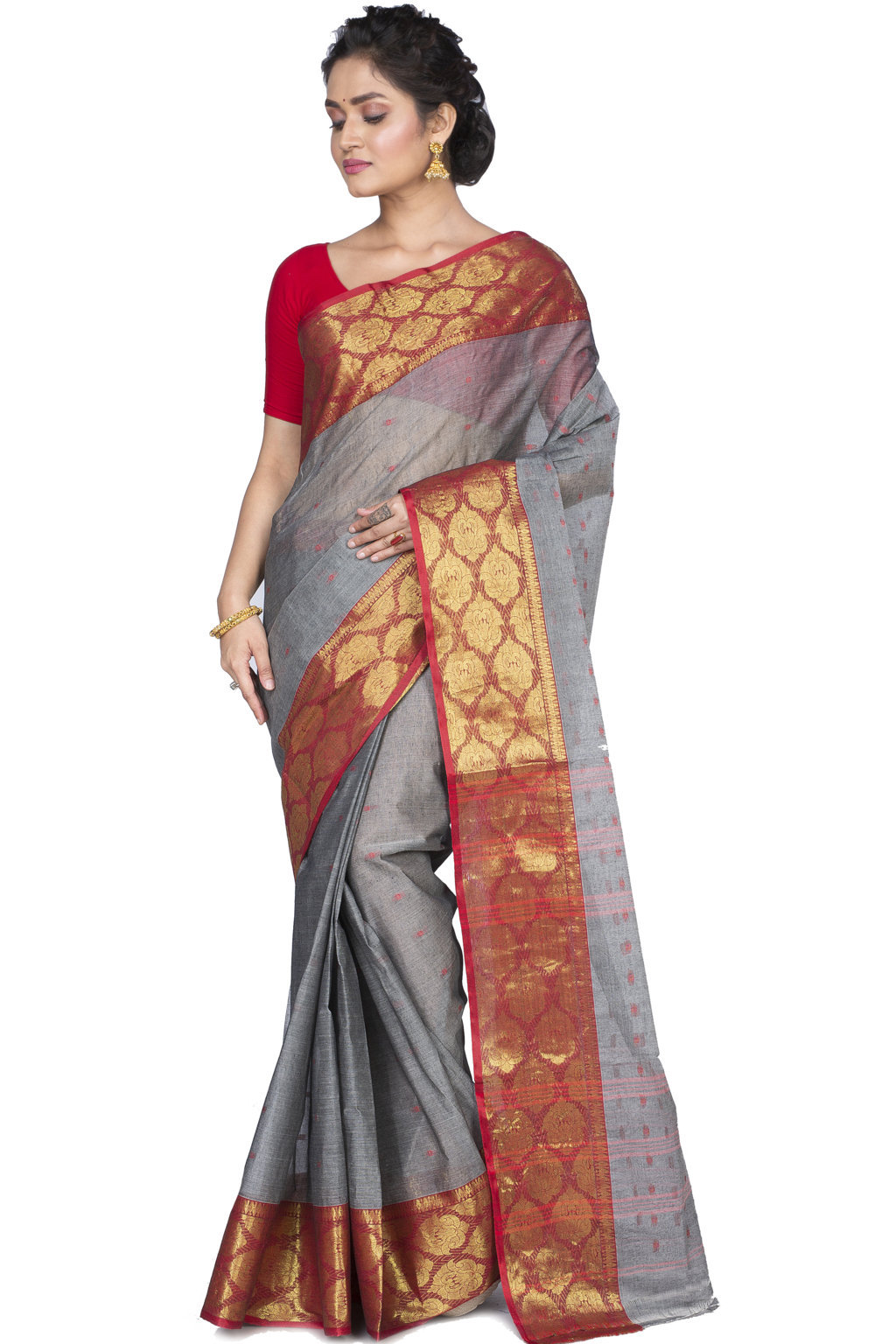 Grey Pure Cotton Asmani Tant Saree (182)